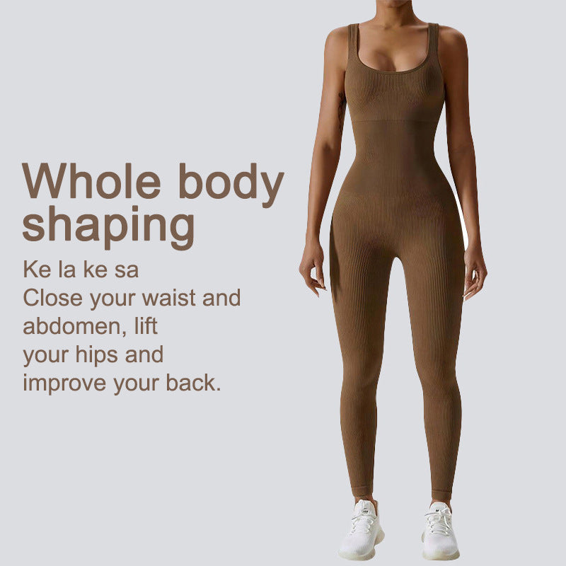 Belly Tinting Peach Hip Hip Hip Yoga Suit Removable Chest Pad Square Collar Jumpsuit Outer Wear Sports Fitness Jumpsuit