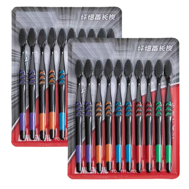 10 Packs Of Soft-bristled Toothbrushes Small Moon Bamboo Charcoal Hair Ultra-fine Ultra-soft Adult Student Toothbrush Family Affordable Package