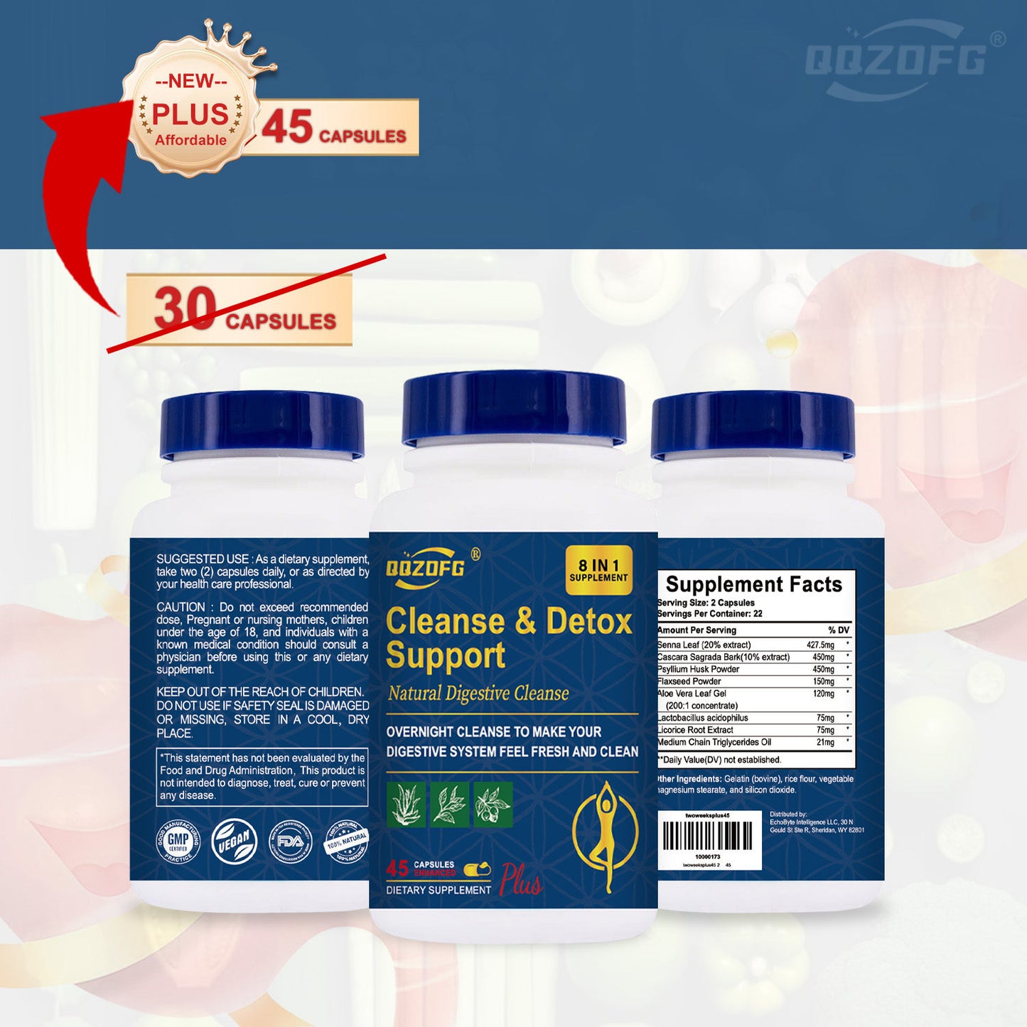 15daycleanse45 - Gut and Colon Support | CAaffeine Free | Advanced Formula with Senna, Cascara Sagrada, & Psyllium Husk | Non-GMO |