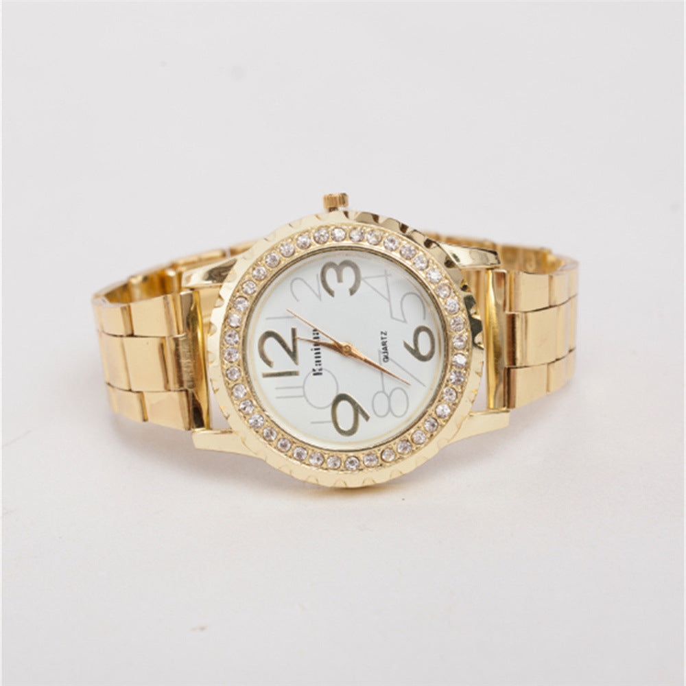Wish Explosive Fashion Ladies Alloy Diamond Watch Gear Steel Belt Quartz Watch Men&#039;s Watch Factory Direct Supply