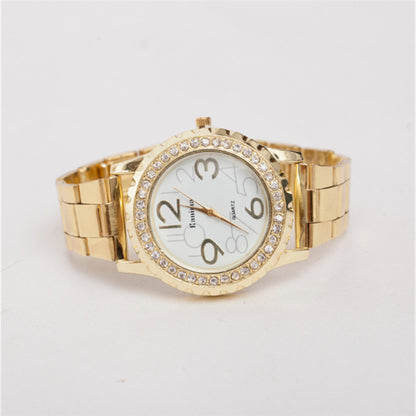 Wish Explosive Fashion Ladies Alloy Diamond Watch Gear Steel Belt Quartz Watch Men&#039;s Watch Factory Direct Supply