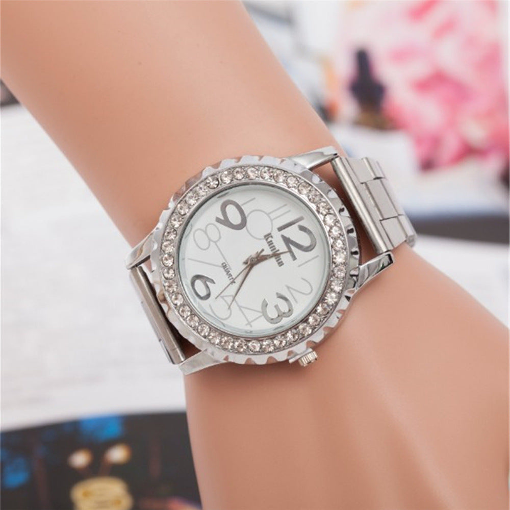 Wish Explosive Fashion Ladies Alloy Diamond Watch Gear Steel Belt Quartz Watch Men&#039;s Watch Factory Direct Supply