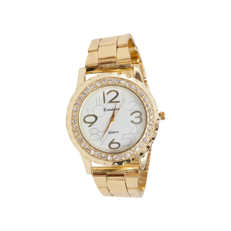 Wish Explosive Fashion Ladies Alloy Diamond Watch Gear Steel Belt Quartz Watch Men&#039;s Watch Factory Direct Supply
