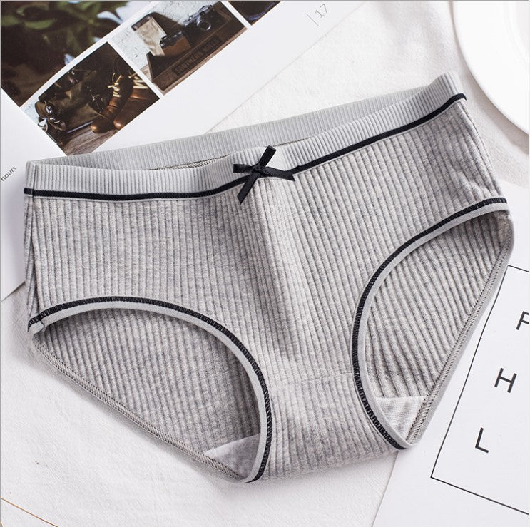 Factory Direct Cotton Panties Ladies Threaded Cotton Bow Breathable Sexy Mid-waist Girls Japanese Briefs