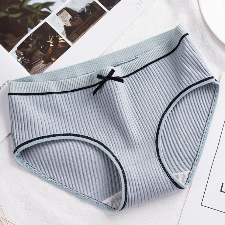 Factory Direct Cotton Panties Ladies Threaded Cotton Bow Breathable Sexy Mid-waist Girls Japanese Briefs
