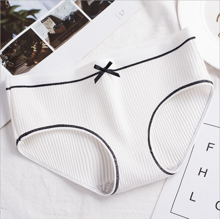 Factory Direct Cotton Panties Ladies Threaded Cotton Bow Breathable Sexy Mid-waist Girls Japanese Briefs
