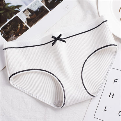 Factory Direct Cotton Panties Ladies Threaded Cotton Bow Breathable Sexy Mid-waist Girls Japanese Briefs