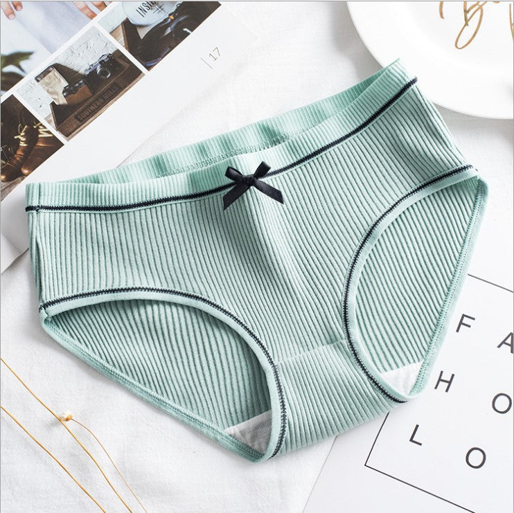 Factory Direct Cotton Panties Ladies Threaded Cotton Bow Breathable Sexy Mid-waist Girls Japanese Briefs