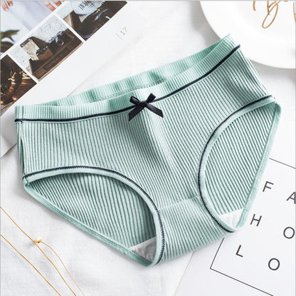 Factory Direct Cotton Panties Ladies Threaded Cotton Bow Breathable Sexy Mid-waist Girls Japanese Briefs
