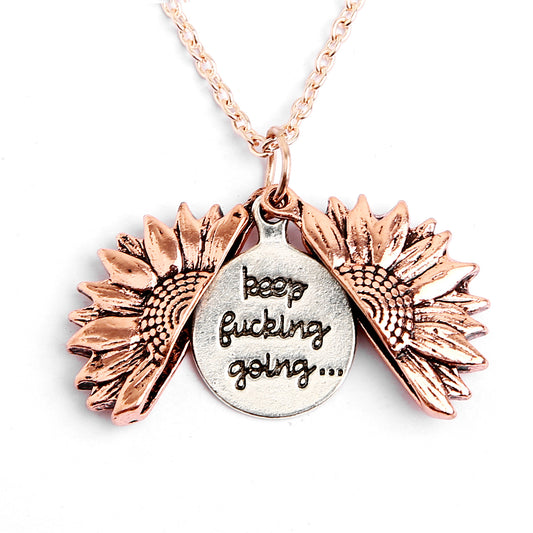Jewelry Alloy Flowers Can Be Opened Sunflower Engraved Letters Smear Necklace