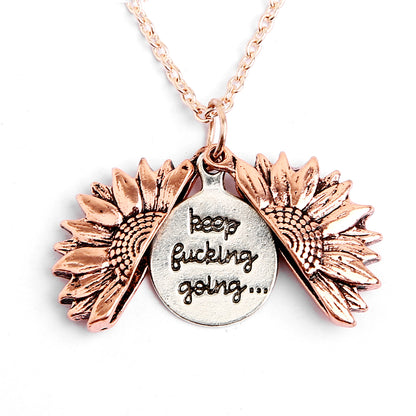Jewelry Alloy Flowers Can Be Opened Sunflower Engraved Letters Smear Necklace