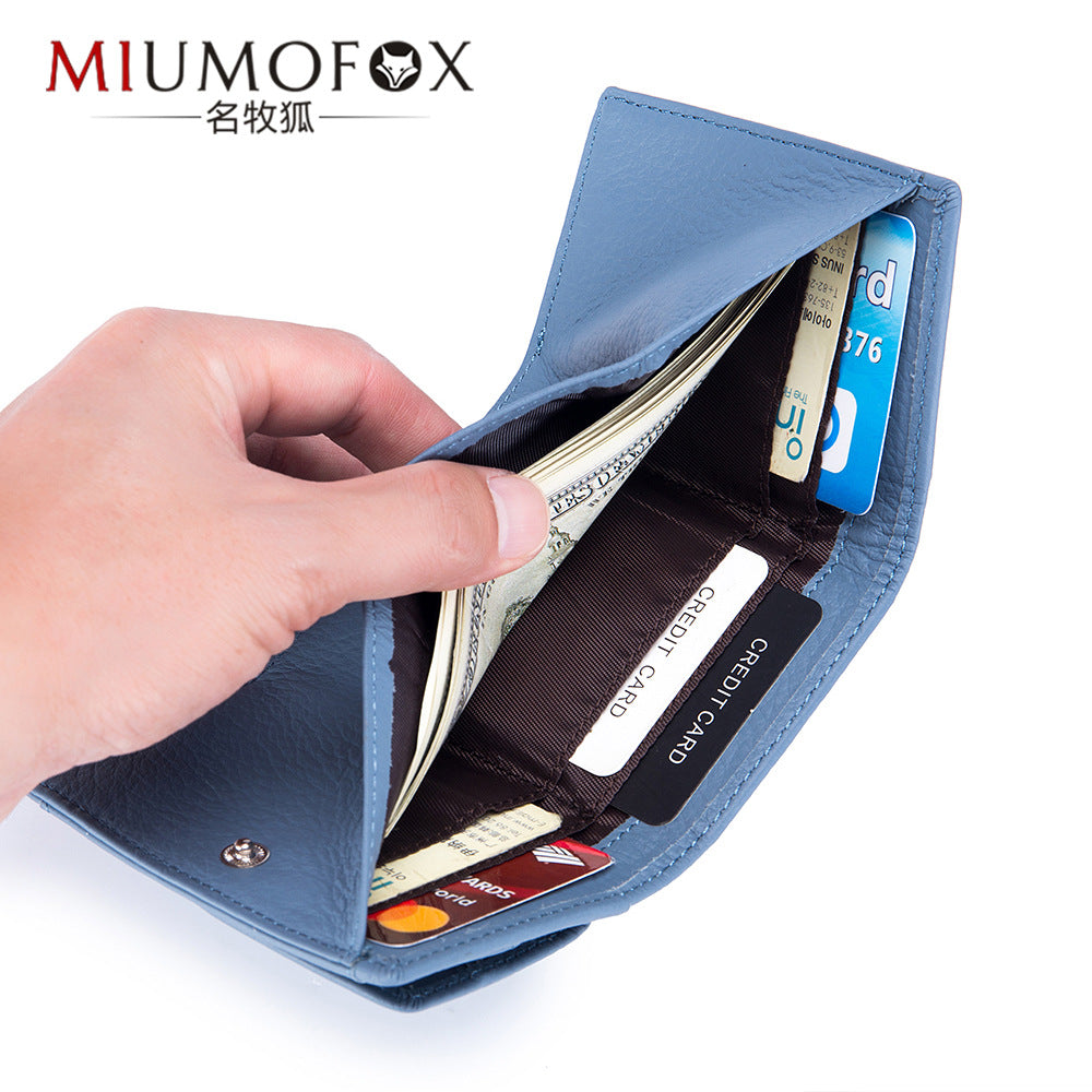 Wallet Rfid Shielded Japanese Foreign Trade Wallet First Layer Cowhide Mini Wallet Women&#039;s Ultra-thin