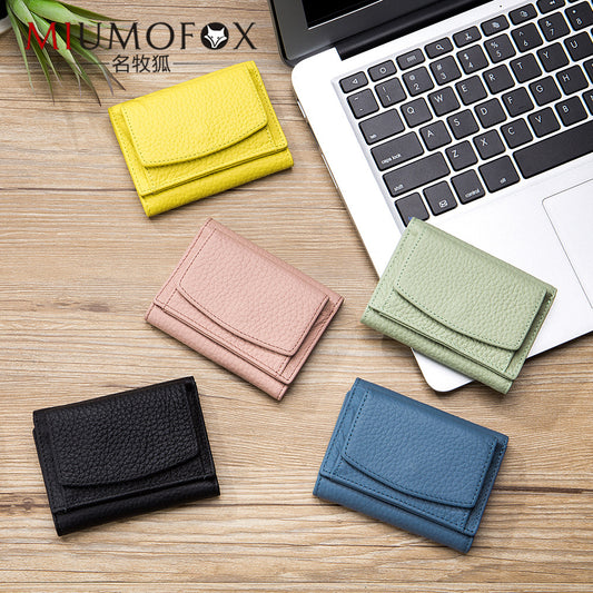Wallet Rfid Shielded Japanese Foreign Trade Wallet First Layer Cowhide Mini Wallet Women&#039;s Ultra-thin