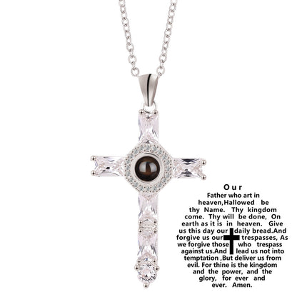 European And American Jewelry Cross Projection Necklace Copper Projection Diamond Pendant Creative Necklace