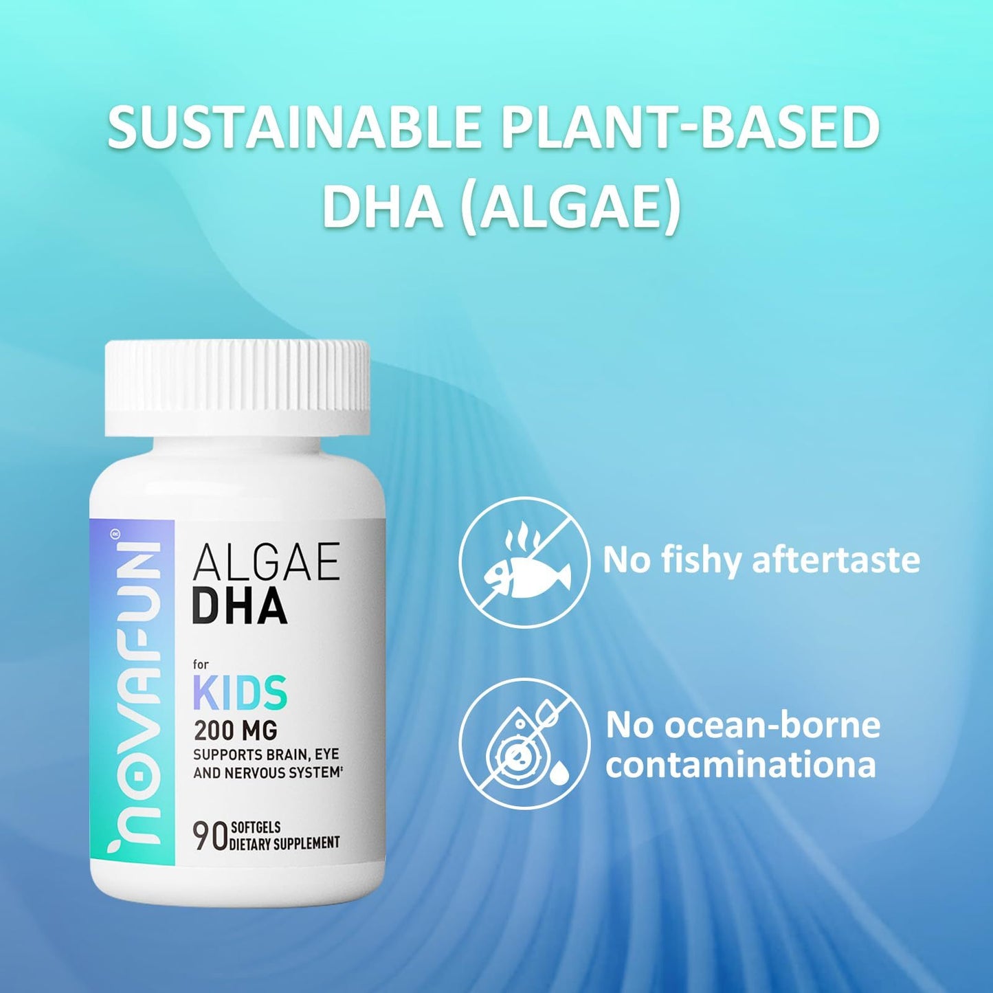 Novafun Algal sourced Omega-3&amp; DHA Softgels for Kids, Brain, Eye and Heart Health, Cognitive &amp; Immune Function, Learning, Social Development - Non-GMO - 200 mg - 45 Day Supply - 90 ct