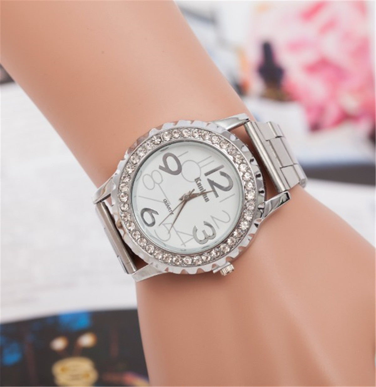 Wish Explosive Fashion Ladies Alloy Diamond Watch Gear Steel Belt Quartz Watch Men&#039;s Watch Factory Direct Supply