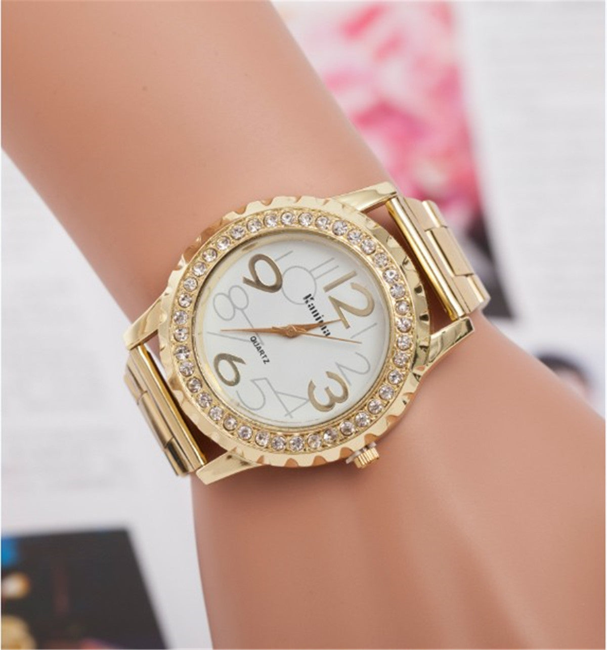 Wish Explosive Fashion Ladies Alloy Diamond Watch Gear Steel Belt Quartz Watch Men&#039;s Watch Factory Direct Supply