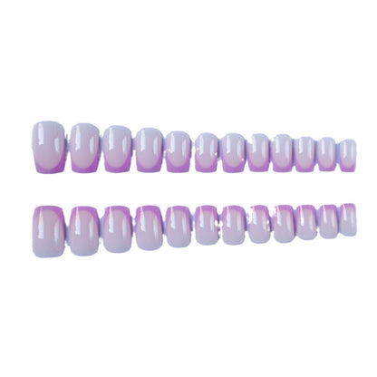 Wear Armour European And American Square Head Purple French Simple Nail Art 24 Removable Fake Nails