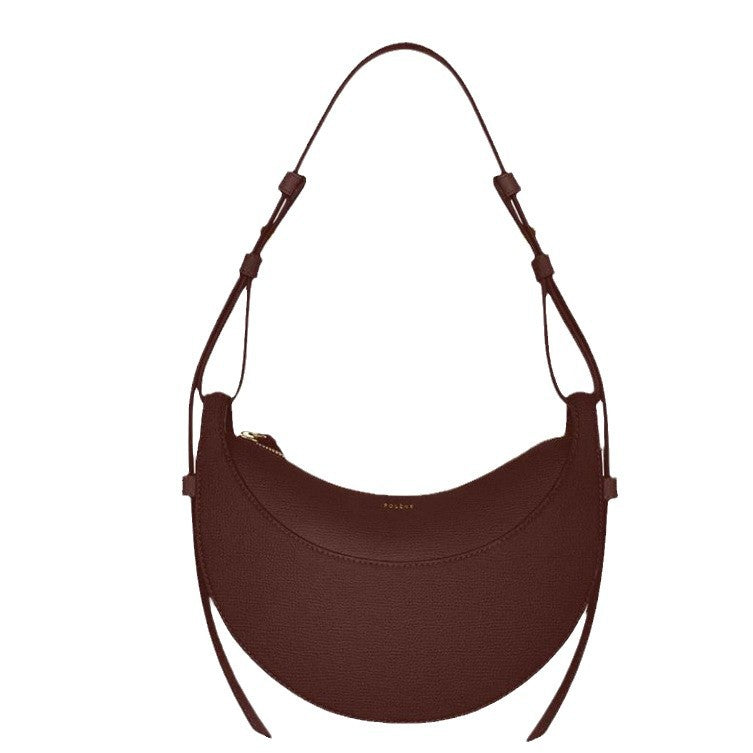 French Counter POLENE Real Cowhide Crescent Bag Shoulder Crossbody Saddle Bag Commuter Small Size Underarm Women&#039;s Bag