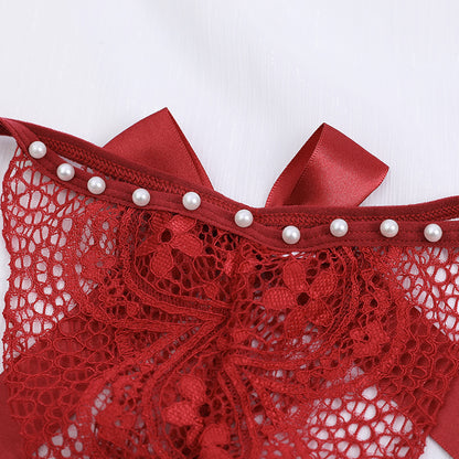 European And American Lace Sexy Panties, Beaded Plus Size Strap Bra, No Steel Ring, Small Chest, Women&amp;#039;s Underwear Set