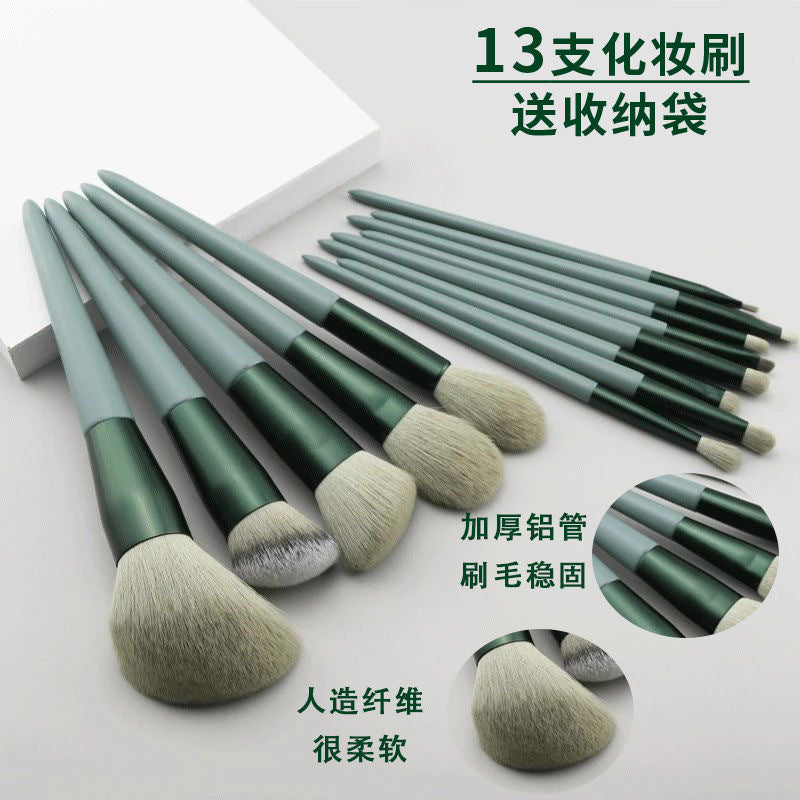 13 Makeup Brushes Suit Beginners Loose Powder Eye Shadow Lip Concealer Blush Foundation Soft Wool Beauty Four Seasons Green Brush