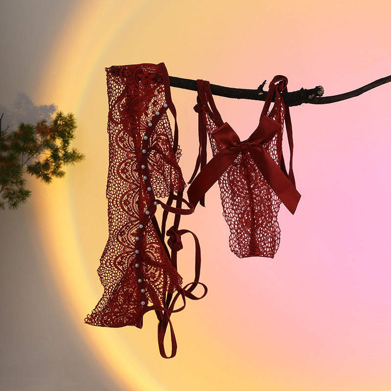 European And American Lace Sexy Panties, Beaded Plus Size Strap Bra, No Steel Ring, Small Chest, Women&amp;#039;s Underwear Set