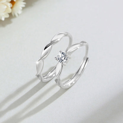 Mobius Silver 999 Couple&#039;s Ring For Men And Women Fashion Joker Four-claw Zircon Ring With Gable Pattern