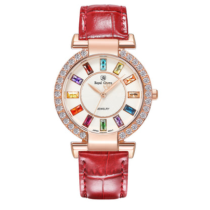 Royal Crown Royakron Watch Casual Belt Color Inlaid Zircon Fashion Women&amp;#039;s Watch