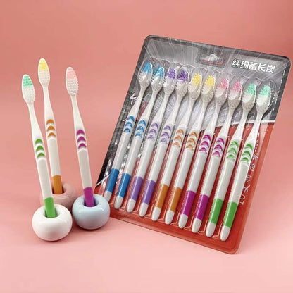 10 Packs Of Soft-bristled Toothbrushes Small Moon Bamboo Charcoal Hair Ultra-fine Ultra-soft Adult Student Toothbrush Family Affordable Package