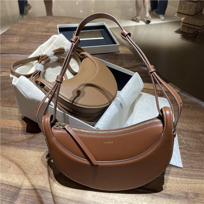 French Counter POLENE Real Cowhide Crescent Bag Shoulder Crossbody Saddle Bag Commuter Small Size Underarm Women&#039;s Bag