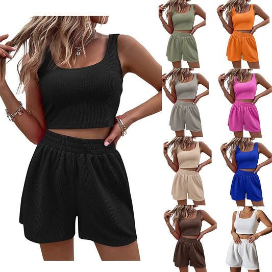 Girl Style Fresh Sweet Women&#039;s Clothing Knitted Sleeveless Fashionable Casual Solid Color Set