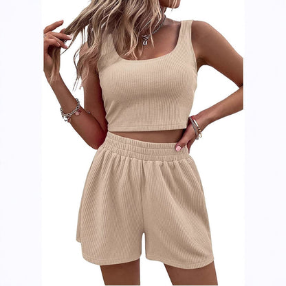 Girl Style Fresh Sweet Women&#039;s Clothing Knitted Sleeveless Fashionable Casual Solid Color Set