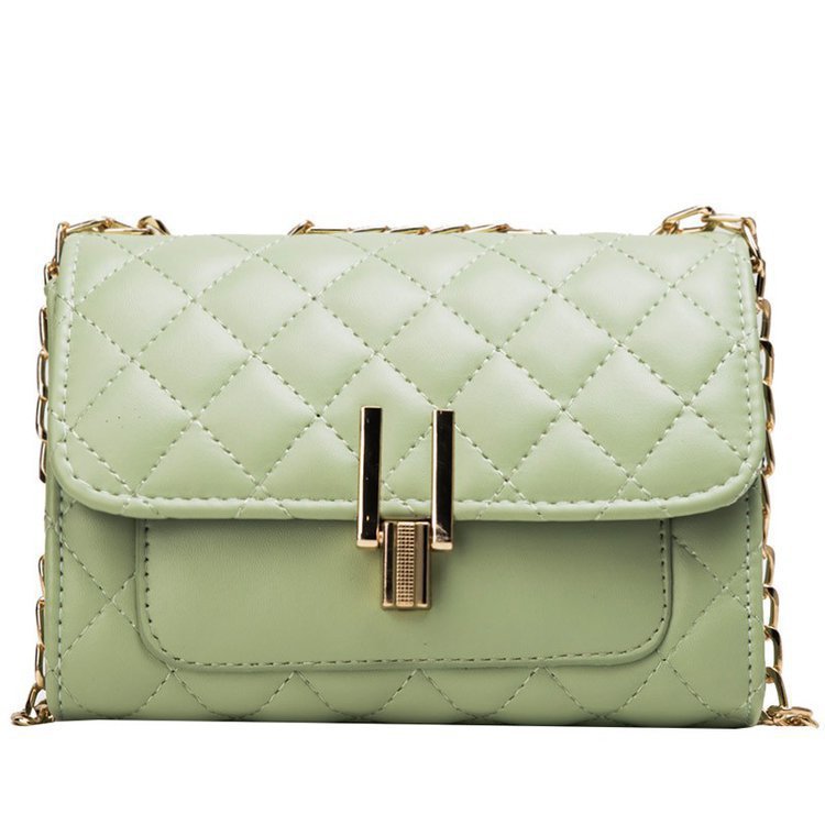 On The New Korean Version Of The Popular PU Small Square Bag Rhombus Embroidery Line Messenger Turn Lock Small Bag Women&#039;s Bag Shoulder Fashion Chain Bag