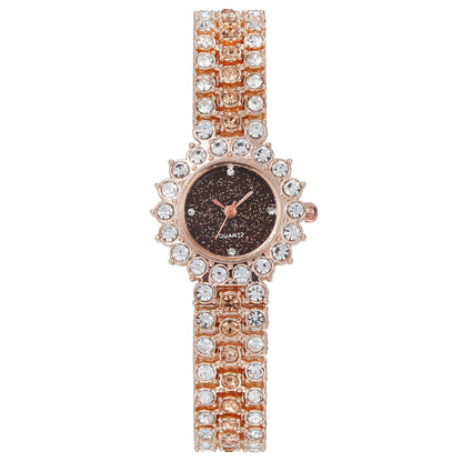 Fashion Full Diamond Women&#039;s Watch Bracelet Watch Star Surface Simple Temperament Round Water Diamond British Watch