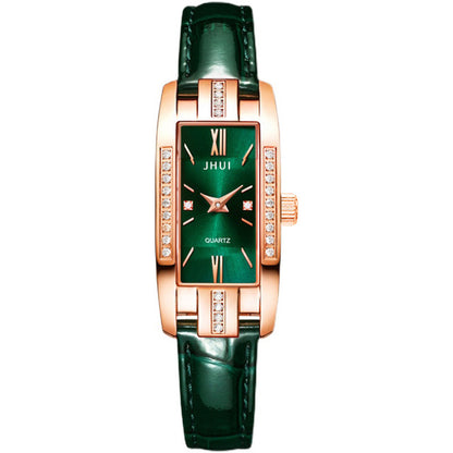 New Elegant Temperament Square Ladies Quartz Watch Korean Personality Small Green Watch Belt Ladies Watch