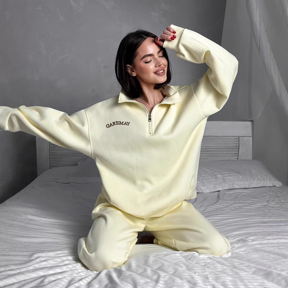 Casual Fashion Thickened Embroidered Long Sleeve Sweat Pants Two-piece Suit