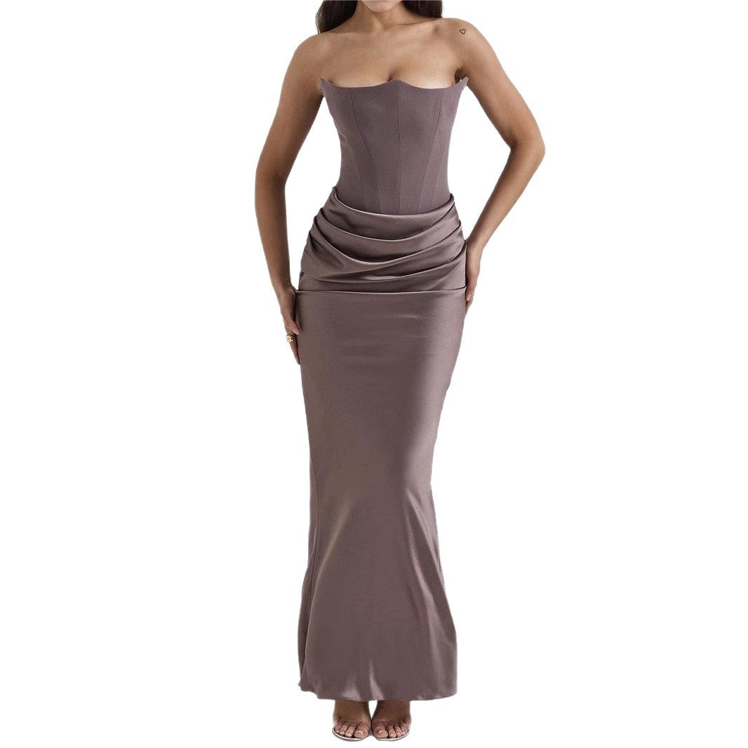 2025 European And American Style Autumn And Winter New Cross-Border Women&#039;s Fashion Tube Top Sexy Backless Slim Evening Dress Dress For Women