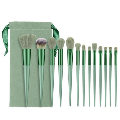 13 Makeup Brushes Suit Beginners Loose Powder Eye Shadow Lip Concealer Blush Foundation Soft Wool Beauty Four Seasons Green Brush