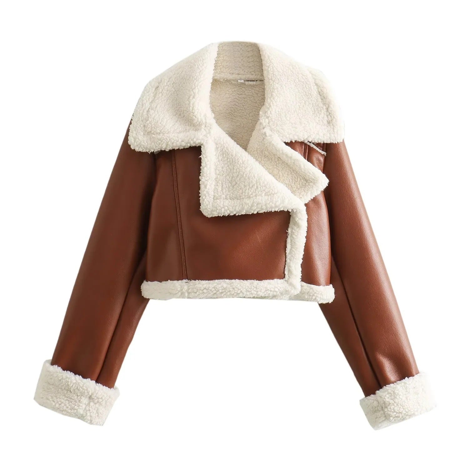 Foreign Trade List! European And American Women&#039;s Lapel Fur Fleece Double-Sided Short Jacket Coat 4341806
