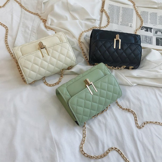 On The New Korean Version Of The Popular PU Small Square Bag Rhombus Embroidery Line Messenger Turn Lock Small Bag Women&#039;s Bag Shoulder Fashion Chain Bag