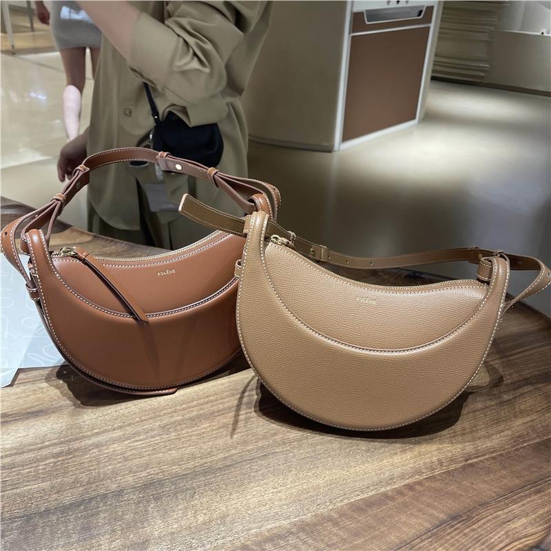 French Counter POLENE Real Cowhide Crescent Bag Shoulder Crossbody Saddle Bag Commuter Small Size Underarm Women&#039;s Bag