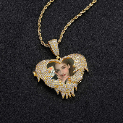 Europe And The United States Love Flip Photo Pendant Personalized Creative DIY Commemorative Photo Frame Copper Inlaid Zircon Hip Hop Pendant