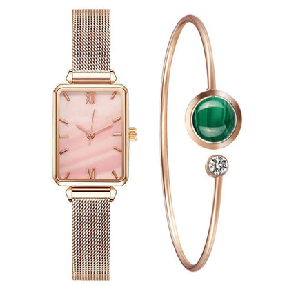 Fashion New Women&amp;amp;#039;s Watch Alloy Mesh Belt Small Green Watch Ladies Square Head Quartz Watch Women&amp;amp;#039;s Watch