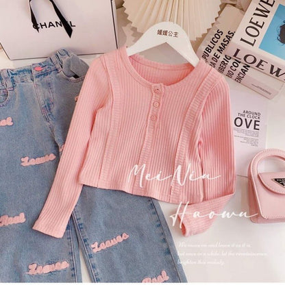 Girls Suit Baby New Korean Style Western Style Girl Long-Sleeved Top Two-Piece Set Kidsren&#039;s Autum Big Kidsren&#039;s Jeans