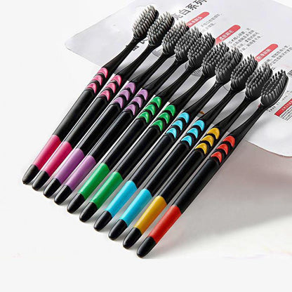 10 Packs Of Soft-bristled Toothbrushes Small Moon Bamboo Charcoal Hair Ultra-fine Ultra-soft Adult Student Toothbrush Family Affordable Package