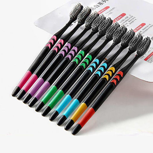 10 Packs Of Soft-bristled Toothbrushes Small Moon Bamboo Charcoal Hair Ultra-fine Ultra-soft Adult Student Toothbrush Family Affordable Package