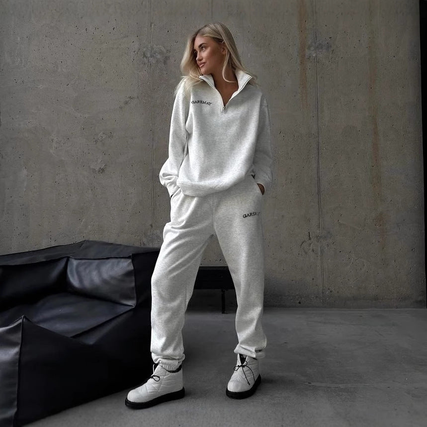 Casual Fashion Thickened Embroidered Long Sleeve Sweat Pants Two-piece Suit