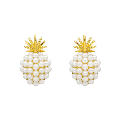 Stud Earrings Fruit Pineapple Earrings Pearl Earrings Light Luxury High Sense New Female Silver Needle Pine Nut Creative Earrings Wholesale