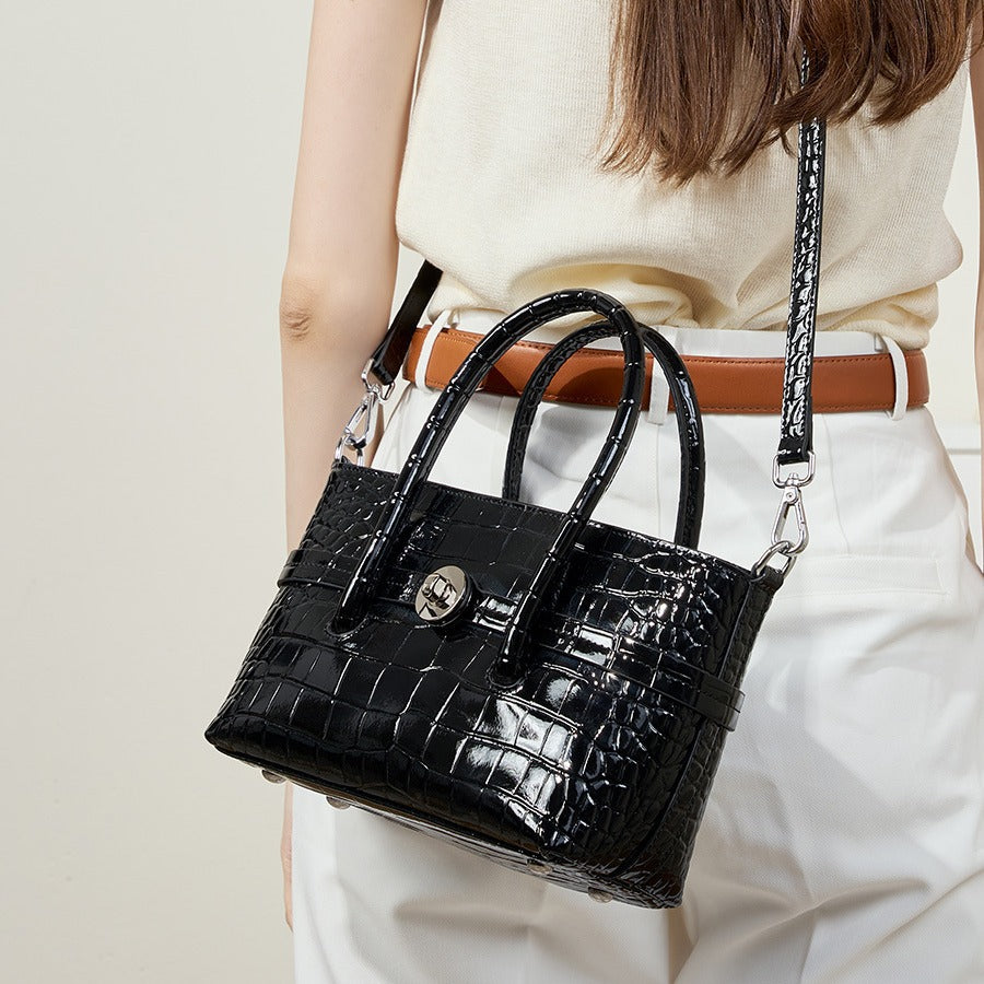 Fashionable Genuine Leather Versatile Handbag 2025 New Pure Color Elegant One-Shoulder Cross-Body Tote Large Bag High-End Bag