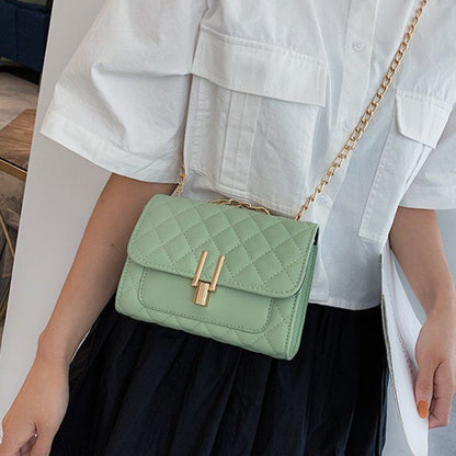 On The New Korean Version Of The Popular PU Small Square Bag Rhombus Embroidery Line Messenger Turn Lock Small Bag Women&#039;s Bag Shoulder Fashion Chain Bag